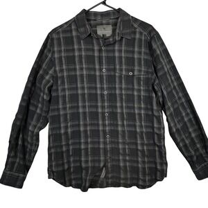 Royal Robbins Mens Plaid Long Sleeve Button Up Shirt Charcoal Grey Medium M